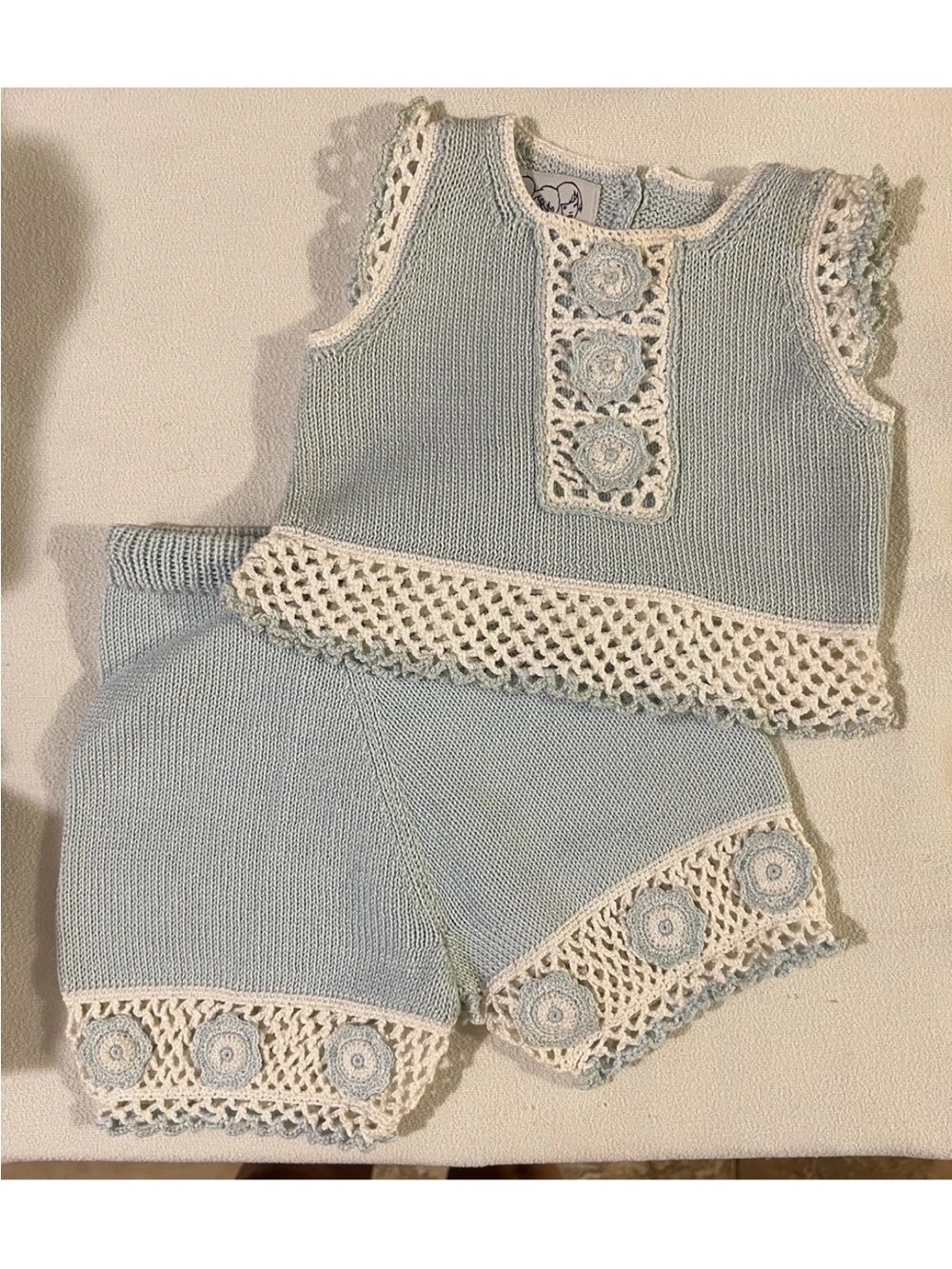 Zackali 4 Kids Boutique Outfit 100% Cotton Crochet Knit 2 Piece Set 12 Months